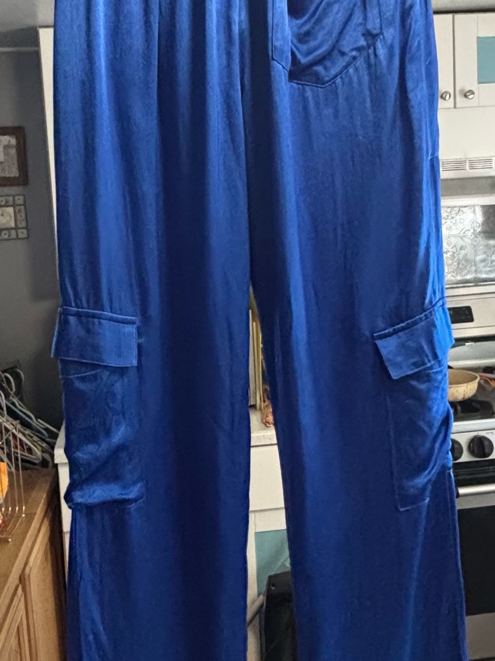 FYP Famous Young People Blue Satin Rayon Cargo Pants